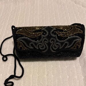 Elegant Black and gold and silver Beaded Clutch